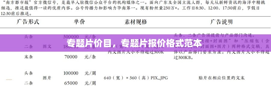 专题片价目,专题片报价格式范本